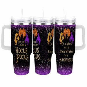 Glittering Sanderson Sisters Travel Tumbler 40oz/30oz Magical Halloween Witchy Quotes Print Stainless Steel Vacuum Insulated Spill Proof Ergonomic Handle For Coffee Parties Office Commute Gifts