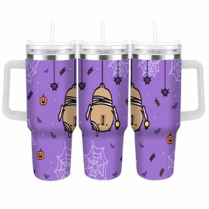 Capybara Mummy Tumbler 40oz/30oz Halloween Spooky Theme Insulated Stainless Steel Cup Leakproof Travel Mug Durable Handle Straw Gift For Holiday Party Office Daily Commute Yoga Hiking Camping
