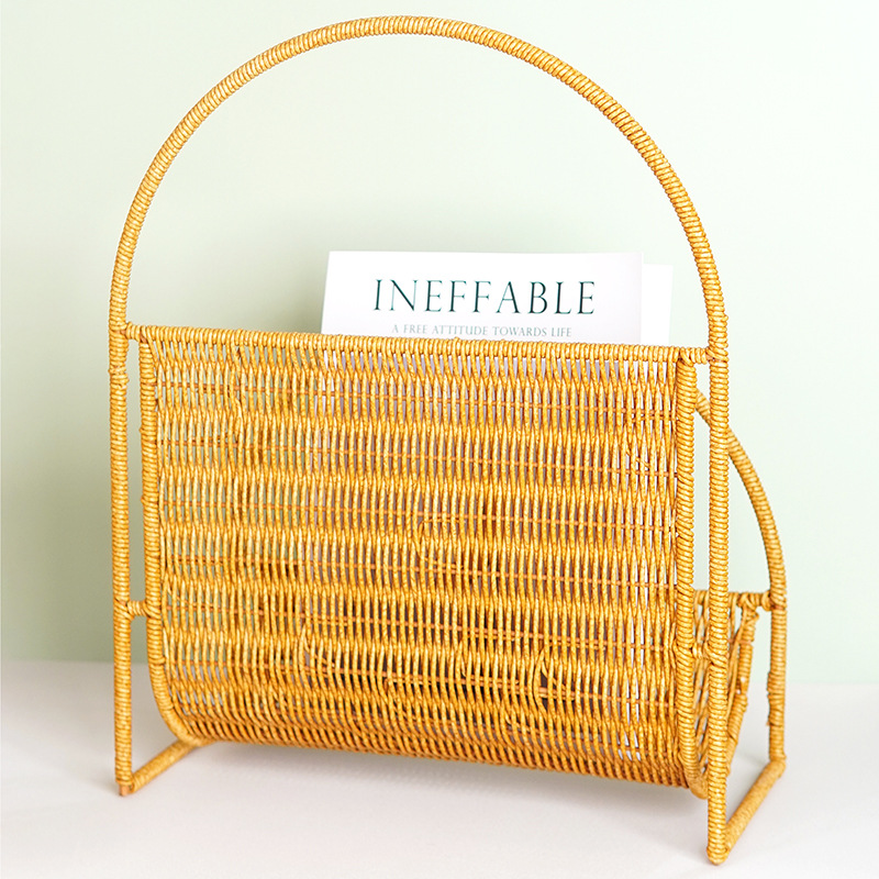 Imitation rattan magazine basket living room study newspaper book storage rack B&B cafe magazine storage rack
