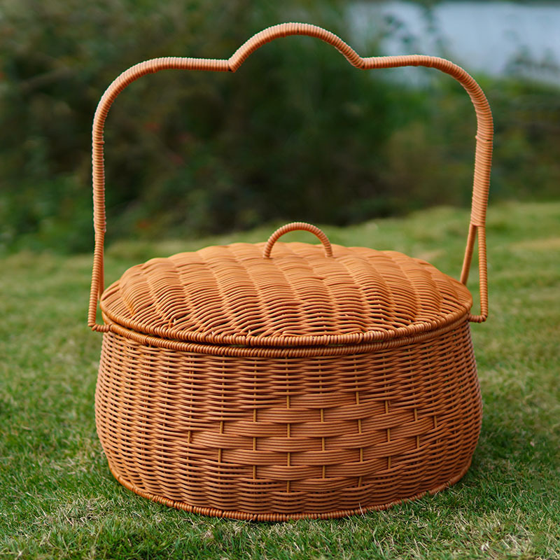 Imitation rattan cargo basket with double-layer cover with worship basket wedding housewarming event basket home use large picnic basket storage basket