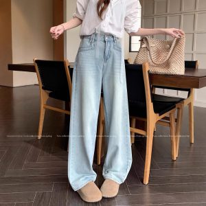 Real photos of summer loose and slim light color versatile jeans high-waisted wide-leg trousers