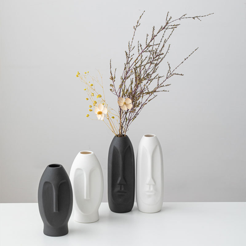 Modern and simple human face sculpture Lubao ceramic vase light luxury decoration home decoration