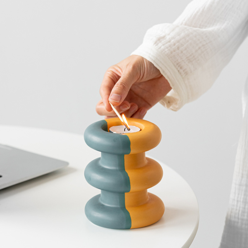 Colorful two-color candlestick round party atmosphere ceramic craft dining table romantic home decoration