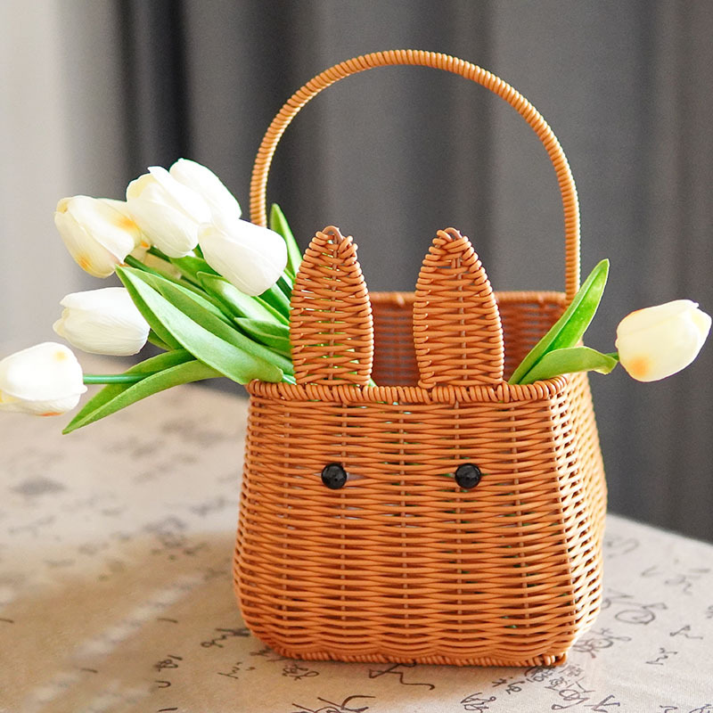 Imitation rattan rabbit handbasket living room fruit basket cute storage basket souvenir fireworks basket picking basket photo props
