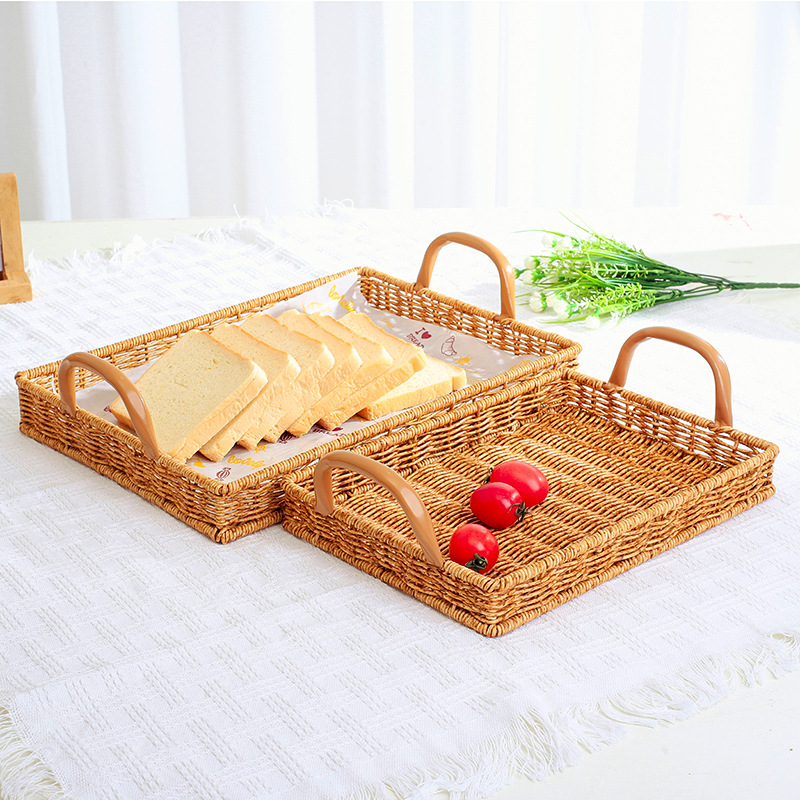 Japanese woven tea cup storage tray basket rattan living room fruit basket bread basket kitchen tableware kitchen utensils